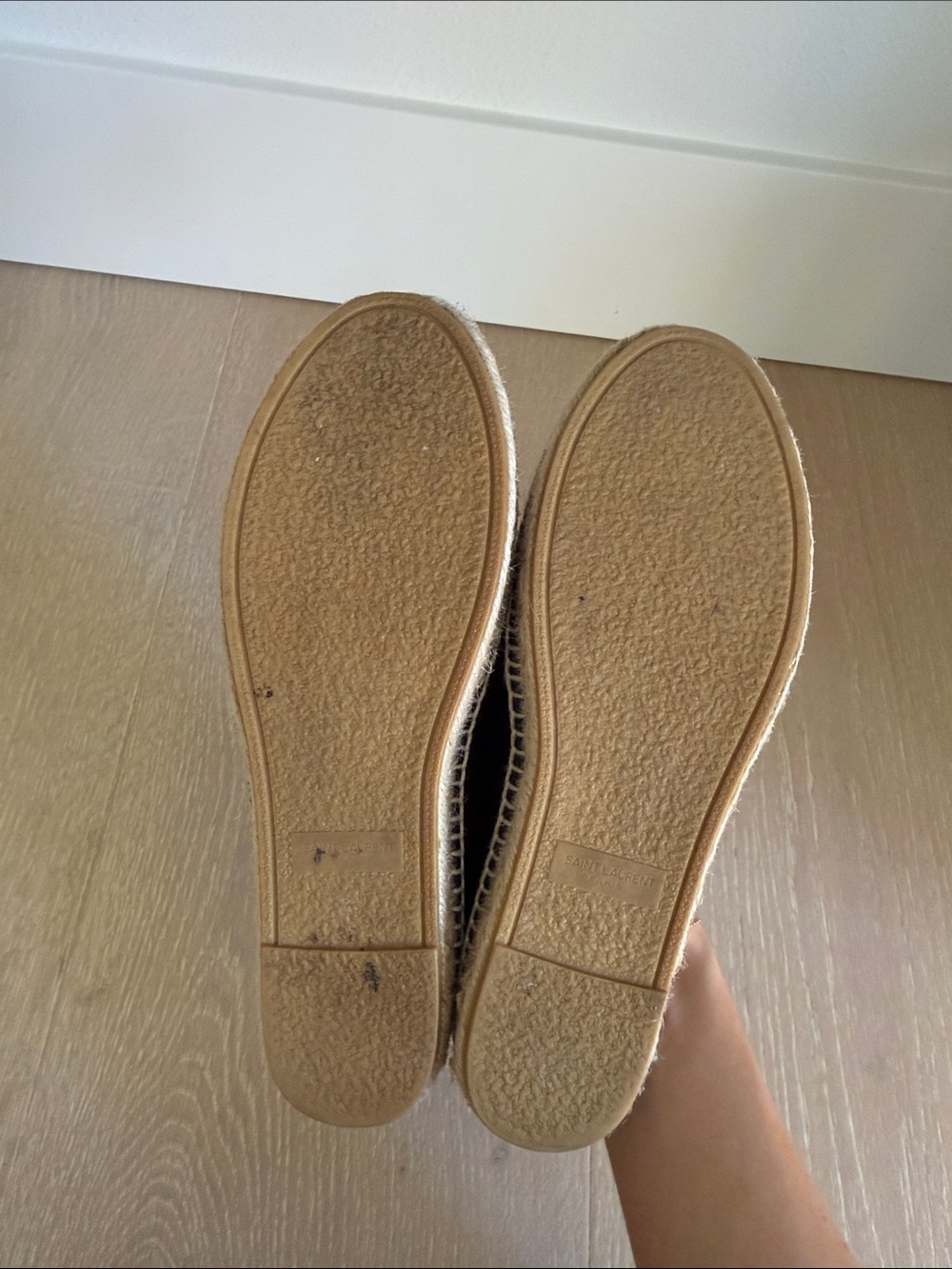 Saint Laurent Black Leather Espadrilles with Embossed Logo - Picture 4 of 5